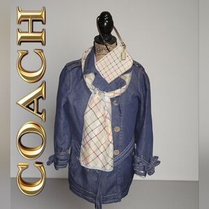Coach Blue Denim Tattersal Jacket with Matching SILK SCARF and Wrislet
